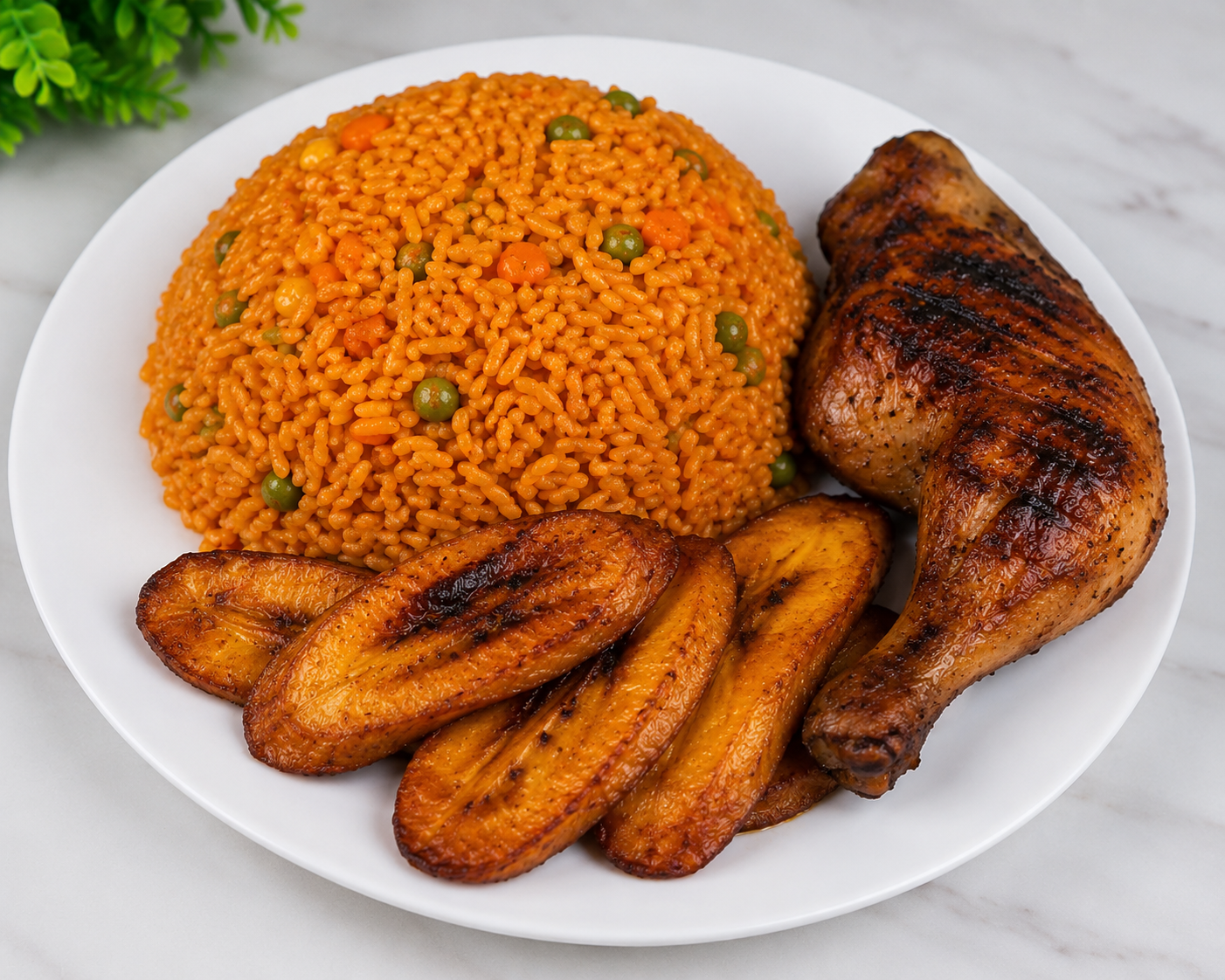 INDIVIDUAL JOLLOF MEAL | Party Jollof Rice • Grilled Chicken Quarter • Fried Plantain